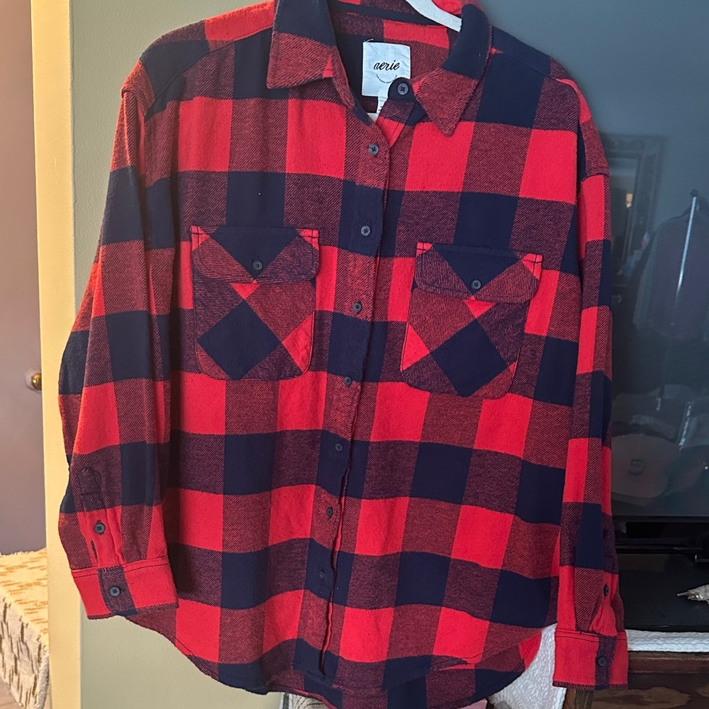 Aerie Red and Black Plaid Shirt